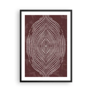 Poster in cornice nera - Un motivo ipnotico di linee bianche su uno sfondo marrone. - 50x70cm - Lo spazio parlante - Decorazione murale moderna per soggiorno e camera da letto ARTTOR