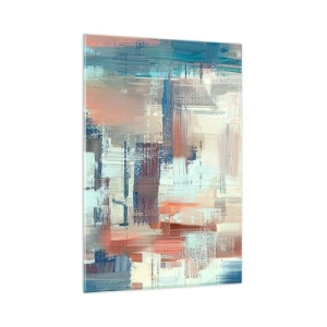 Quadro su vetro - Composizione astratta nei toni del blu e del beige - 80x120cm - Arrivando alla luce - Decorazione murale moderna per soggiorno e camera da letto ARTTOR