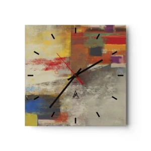 Orologio da parete - Orologio in Vetro - Astrazione colorata con forme geometriche - 30x30cm - Geometria dei colori - Decorazione murale moderna per soggiorno e camera da letto ARTTOR