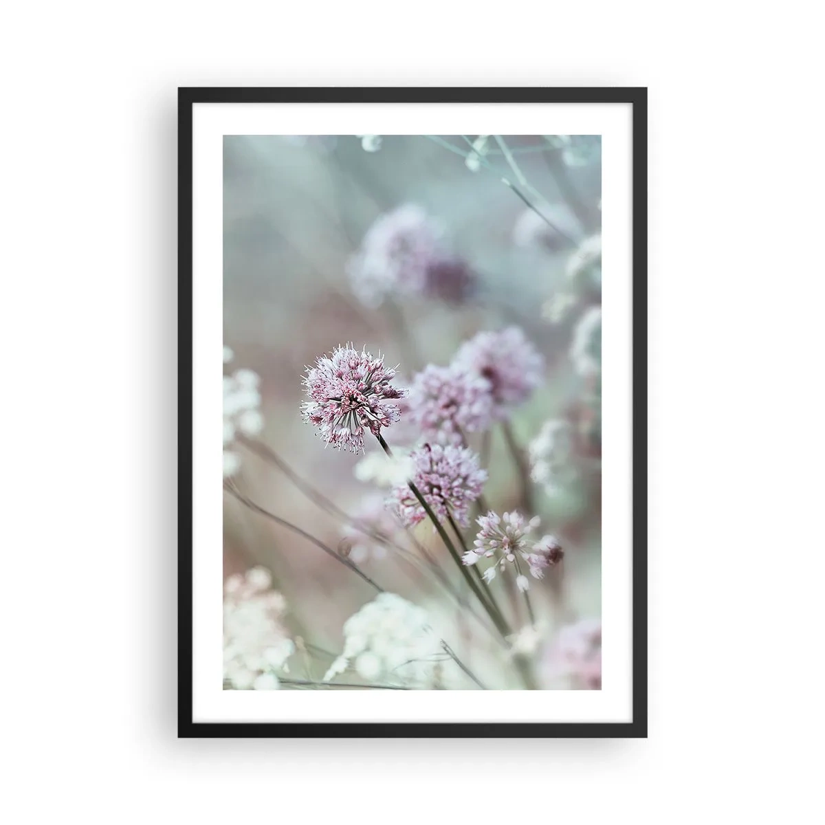 Poster in cornice nera - Fiori delicati in colori pastello - 50x70cm - Le dolci filigrane delle erbe - Decorazione murale moderna per soggiorno e camera da letto ARTTOR