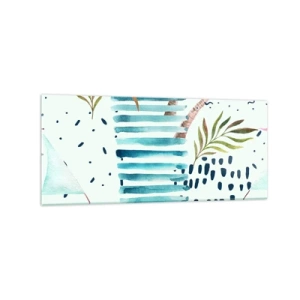 Quadro su vetro - Motivo astratto con palme e accenti nautici - 120x50cm - Vacanze sotto le palme - Decorazione murale moderna per soggiorno e camera da letto ARTTOR