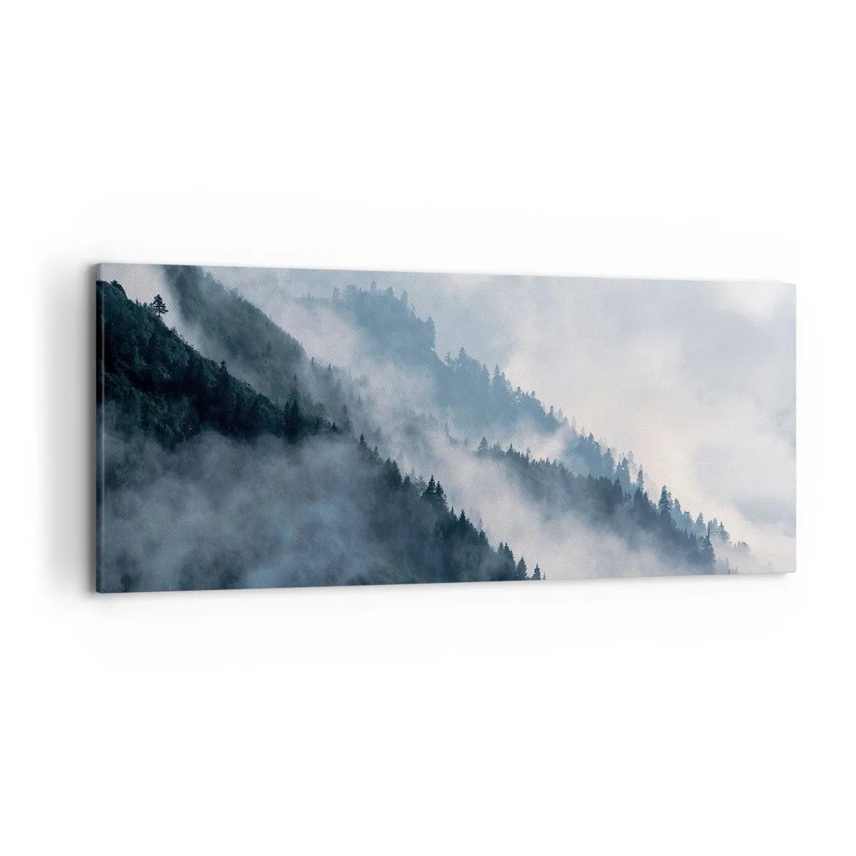 Quadro su tela - Stampe su Tela - La nebbia aleggia sui pendii boscosi delle montagne in un paesaggio misterioso - 120x50cm - La mistica dei monti - Decorazione murale moderna per soggiorno e camera da letto ARTTOR