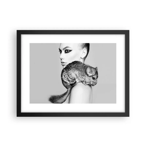 Poster in cornice nera - Dama con il cincillà - 40x30 cm