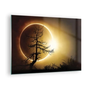 Quadro su vetro - Eclissi solare dietro l'albero - 70x50cm - Eclissi totale - Decorazione murale moderna per soggiorno e camera da letto ARTTOR