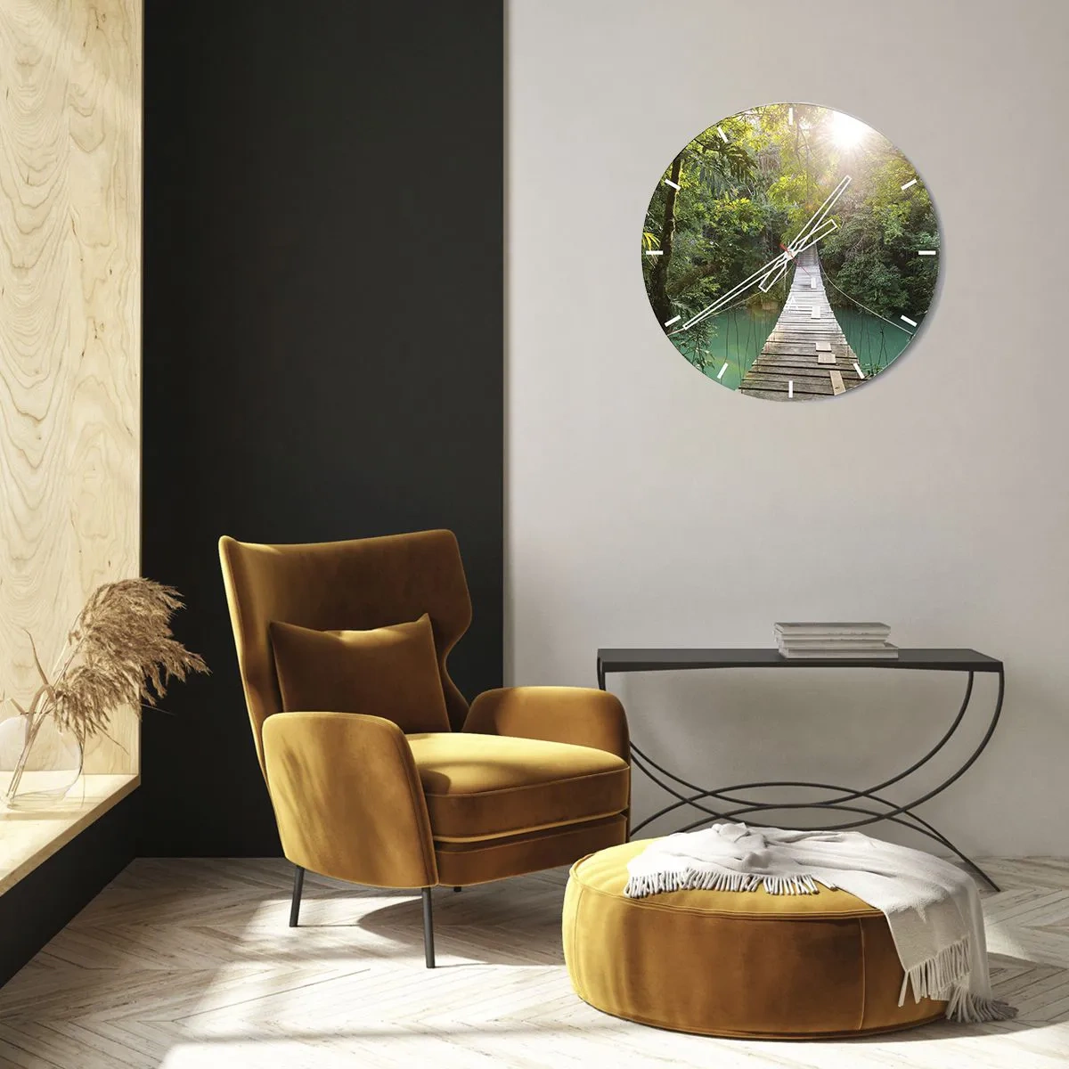 Orologio da parete - Orologio in Vetro - Sull'acqua azzurra verso il bosco azzurro - 40x40 cm