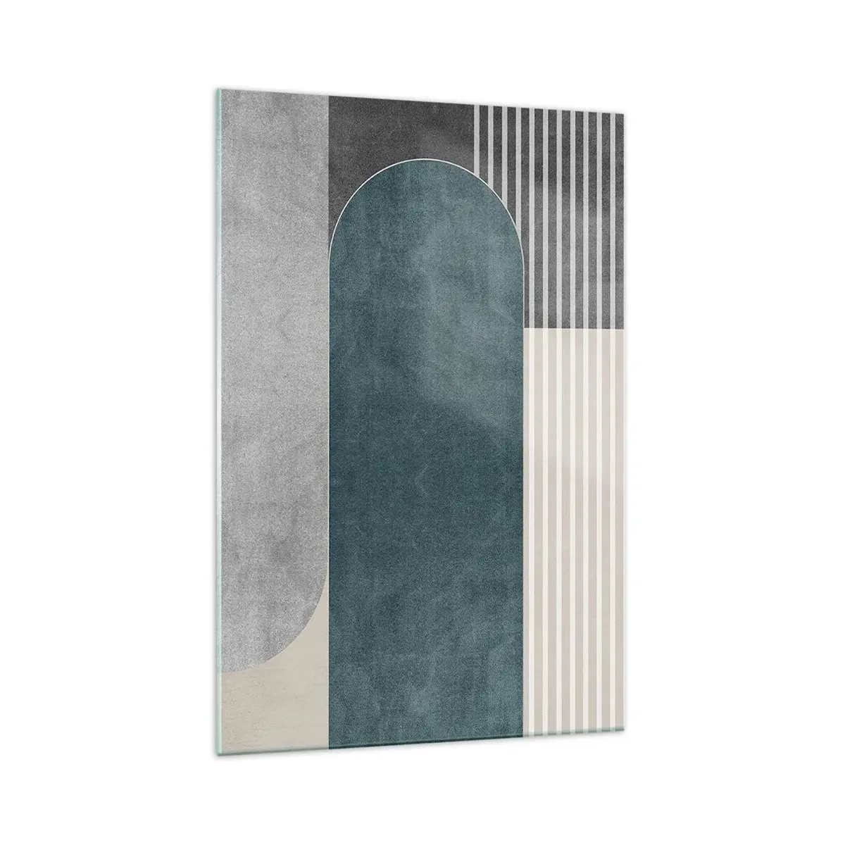 Quadro su vetro - Astrazione geometrica nei toni del grigio e del verde - 70x100cm - Composizione orizzontale  - Decorazione murale moderna per soggiorno e camera da letto ARTTOR