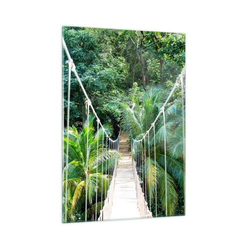 Quadro su vetro - Ponte sospeso in una foresta tropicale - 50x70cm - Welcome to the jungle! - Decorazione murale moderna per soggiorno e camera da letto ARTTOR