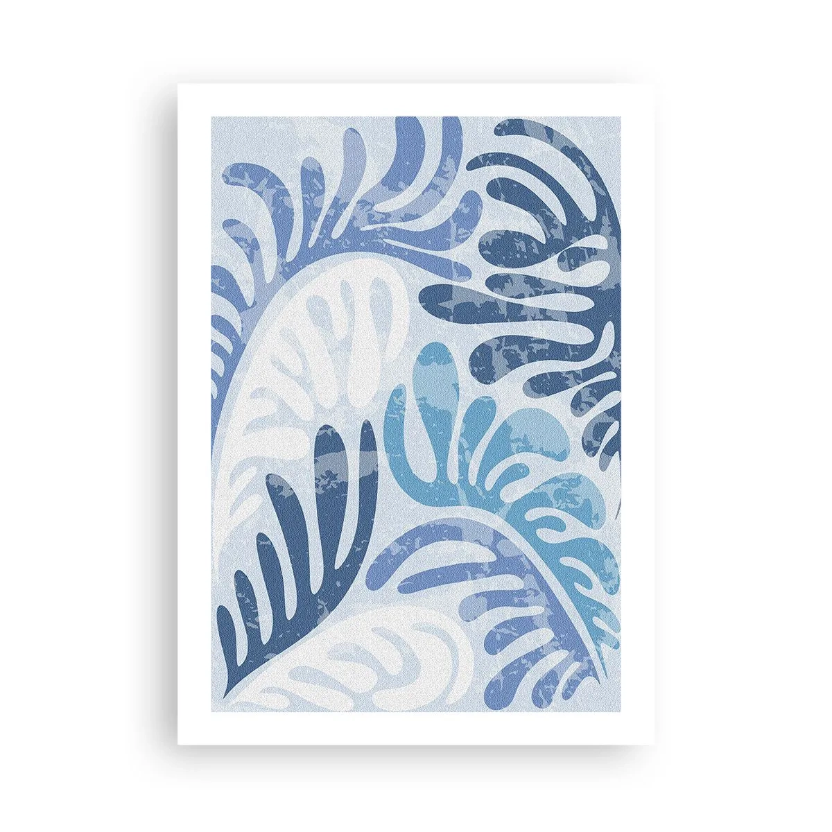Poster - Composizione astratta di foglie nelle tonalità del blu - 50x70cm - Felci blu - Decorazione murale moderna per soggiorno e camera da letto ARTTOR