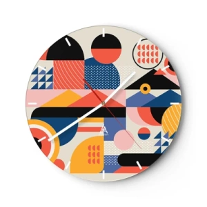 Orologio da parete - Orologio in Vetro - Astrazione geometrica colorata in stile retrò - 30x30cm - Composizione: divertiti - Decorazione murale moderna per soggiorno, cucina e camera da letto ARTTOR