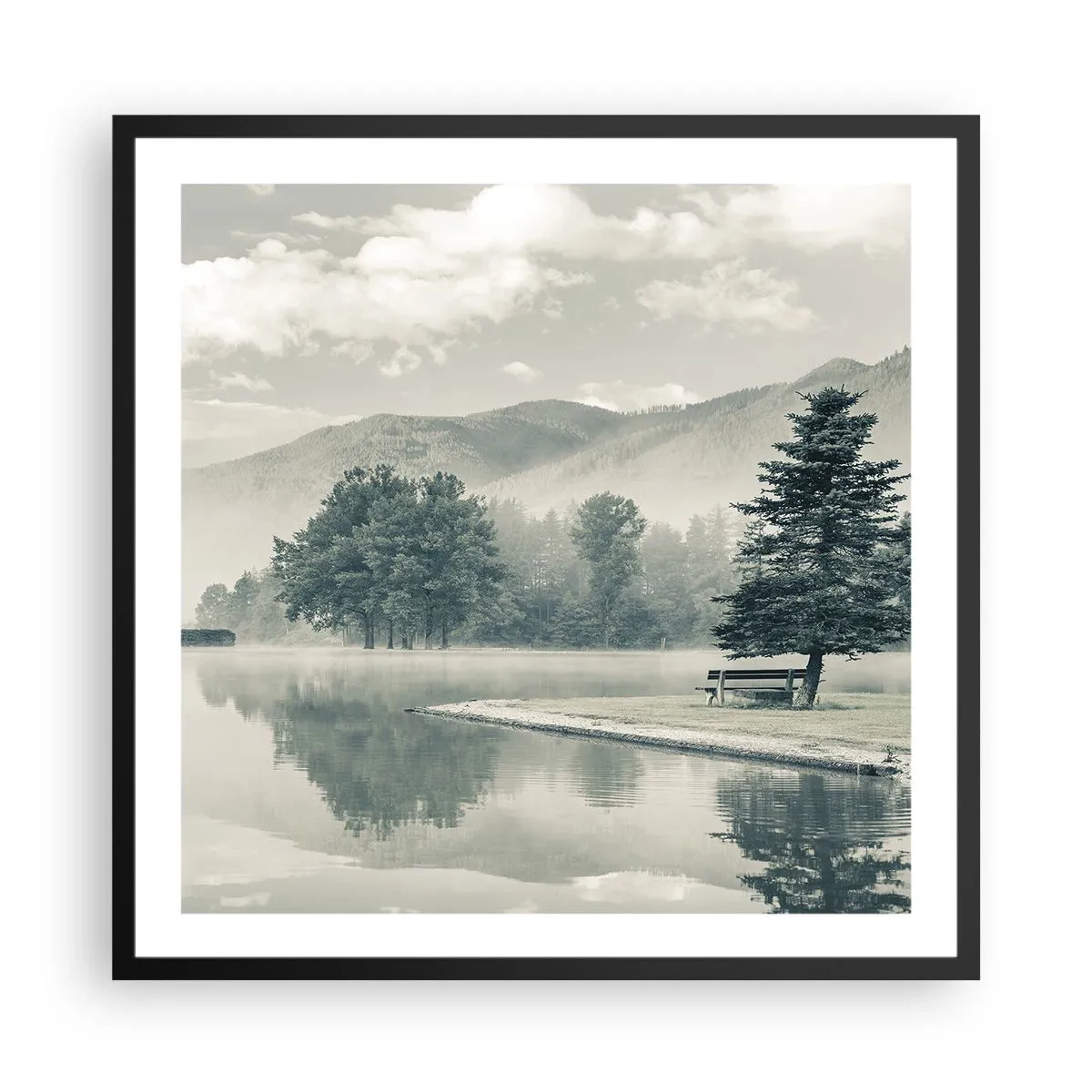 Poster in cornice nera - Il lago dorme ancora - 60x60 cm
