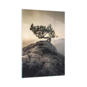 Quadro su vetro - Un albero su una roccia alla luce del sole nascente - 50x70cm - La vita vince sempre - Decorazione murale moderna per soggiorno e camera da letto ARTTOR