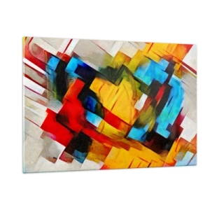 Quadro su vetro - Composizione astratta di forme geometriche - 120x80cm - Intreccio multicolore - Decorazione murale moderna per soggiorno e camera da letto ARTTOR