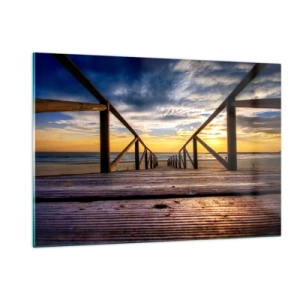Quadro su vetro - Molo che conduce alla spiaggia al tramonto - 120x80cm - Verso la spiaggia silenziosa al tramonto - Decorazione murale moderna per soggiorno e camera da letto ARTTOR