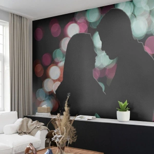 Fotomurali Premium Sand - Silhouette di una coppia innamorata sullo sfondo di luci bokeh - 100x70cm - Si! - Decorazione murale moderna per soggiorno e camera da letto ARTTOR