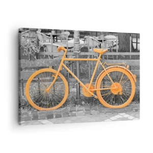 Quadro su tela - Stampe su Tela - Fotografia artistica di una bicicletta gialla su uno sfondo bianco e nero - 70x50cm - Vai, ti aspetto qui - Decorazione murale moderna per soggiorno e camera da letto ARTTOR