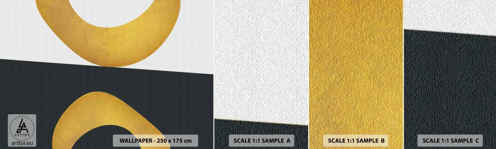 Campione Di Fotomurale Standard Eco - Iniziamo dall'oro - Astrazione, Forme, Ruote - 100x30 cm