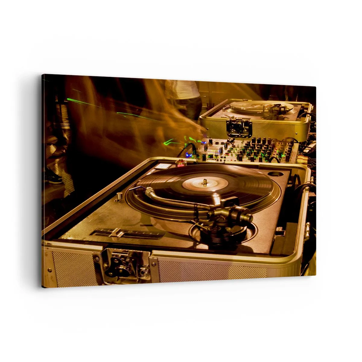 Quadro su tela - Stampe su Tela - Attrezzatura da DJ con giradischi e mixer durante una festa - 100x70cm - Senti la forza? - Decorazione murale moderna per soggiorno e camera da letto ARTTOR