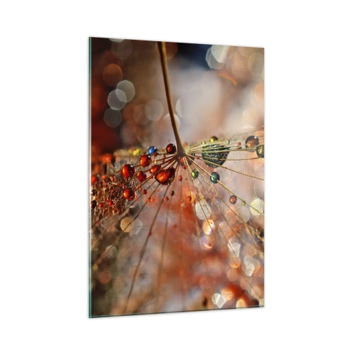Quadro su vetro - Gocce d'acqua su una delicata ragnatela in luce bokeh - 50x70cm - Posate sulla ragnatela - Decorazione murale moderna per soggiorno e camera da letto ARTTOR