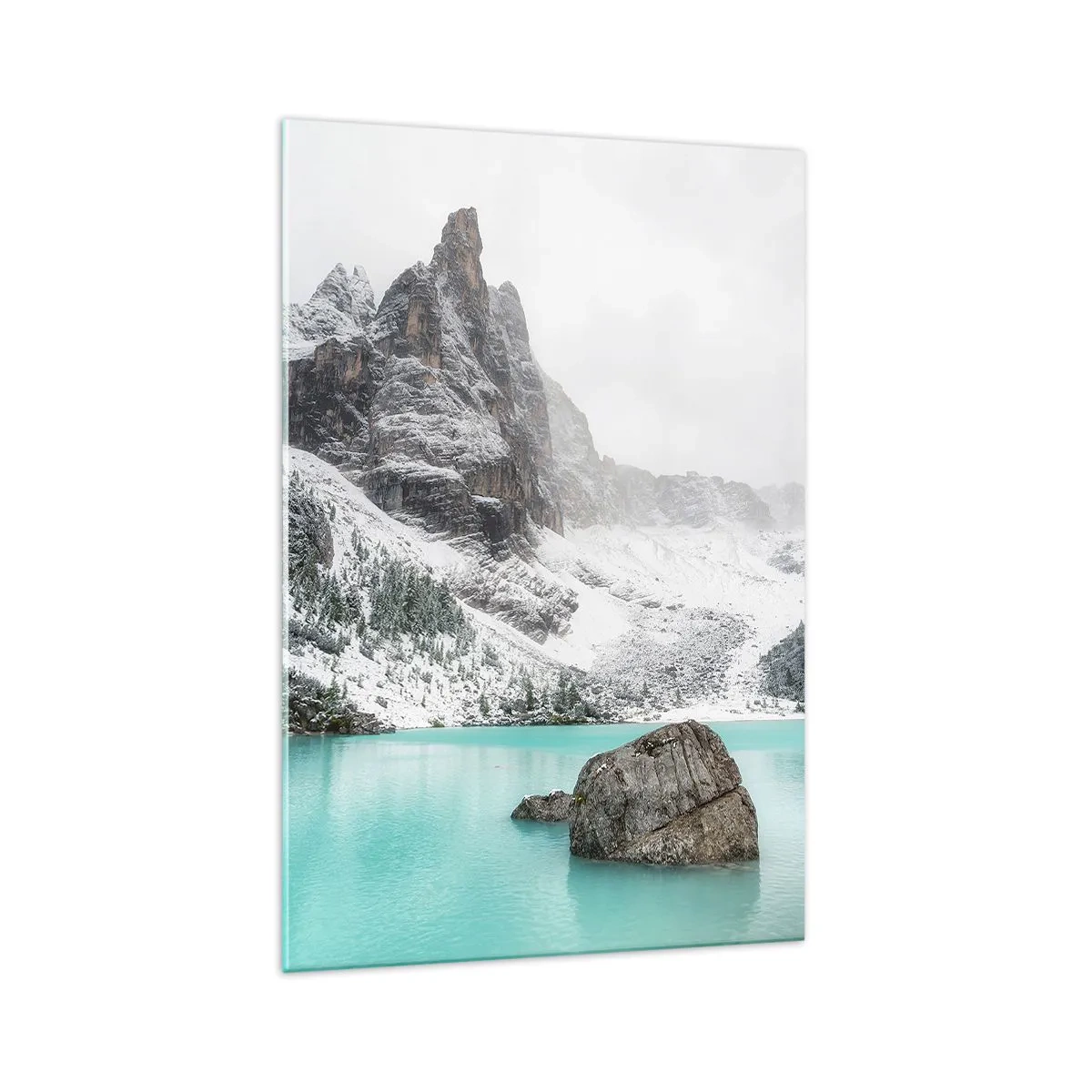 Quadro su vetro - Un paesaggio montano con un lago circondato da cime innevate - 70x100cm - Di guardia - Decorazione murale moderna per soggiorno e camera da letto ARTTOR