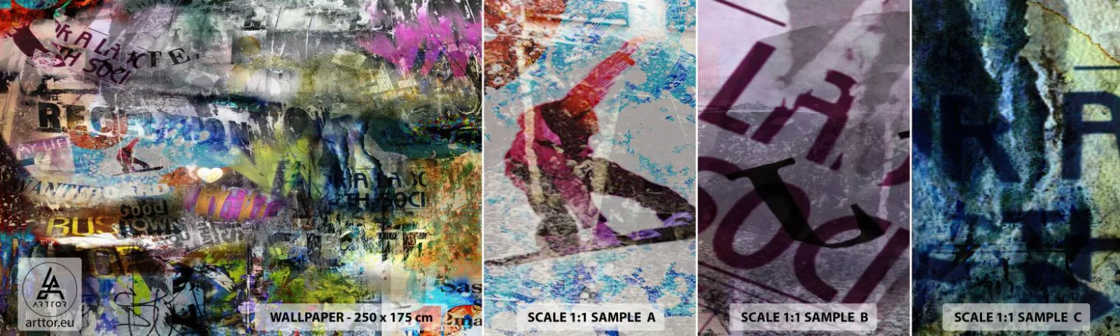 Campione Di Fotomurale Standard Eco - Collage di ricordi - Graffiti, Murale, Modello moderno - 100x30 cm