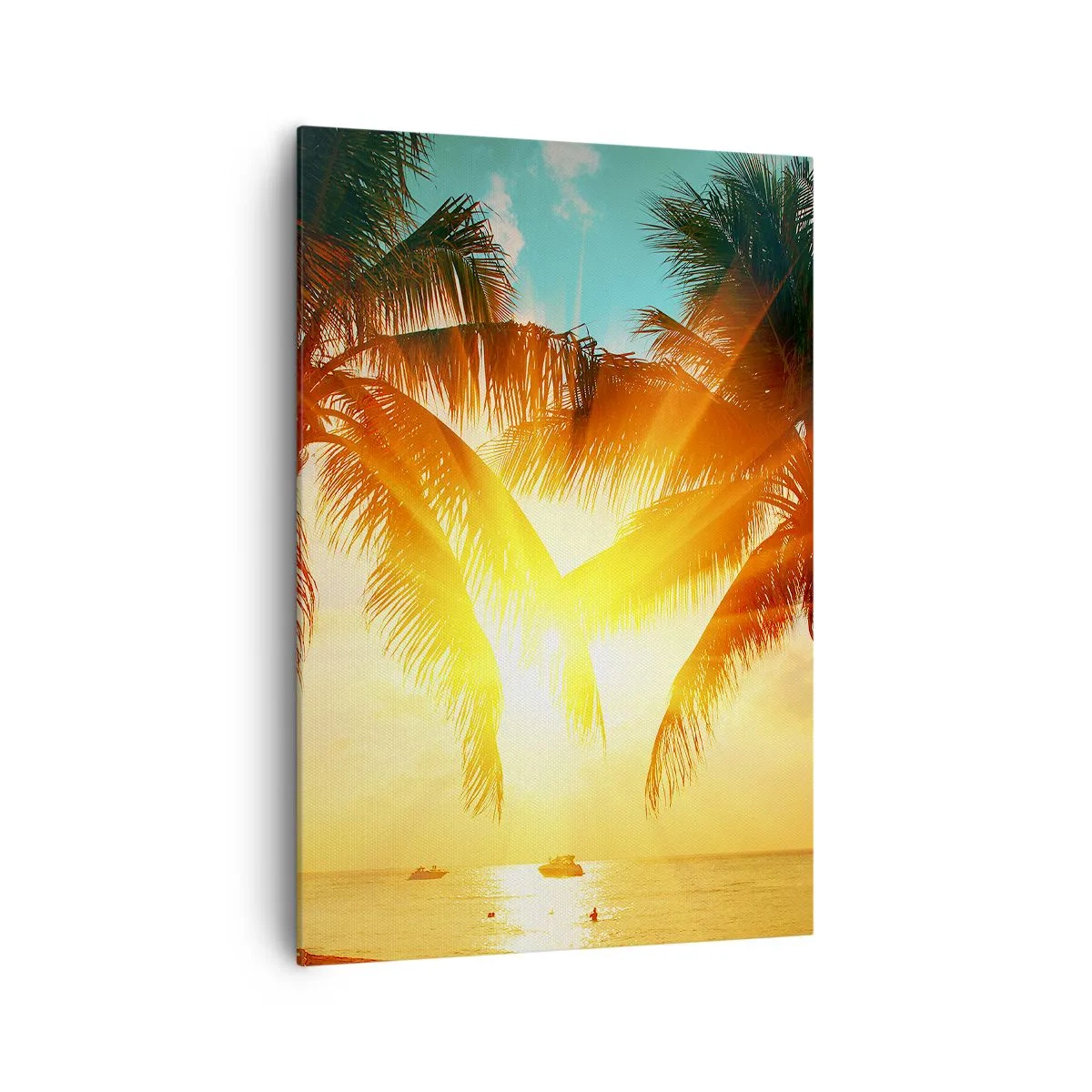 Quadro su tela - Stampe su Tela - Palme illuminate dalla calda luce del sole al tramonto - 70x100cm - Coppia esotica - Decorazione murale moderna per soggiorno e camera da letto ARTTOR