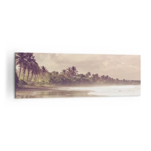 Quadro su tela - Stampe su Tela - Una spiaggia con palme e onde dolci al mattino - 160x50cm - La carezza delle onde - Decorazione murale moderna per soggiorno e camera da letto ARTTOR