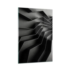 Quadro su vetro - Astrazione in bianco e nero con strutture geometriche - 70x100cm - Ordine tridimensionale - Decorazione murale moderna per soggiorno e camera da letto ARTTOR
