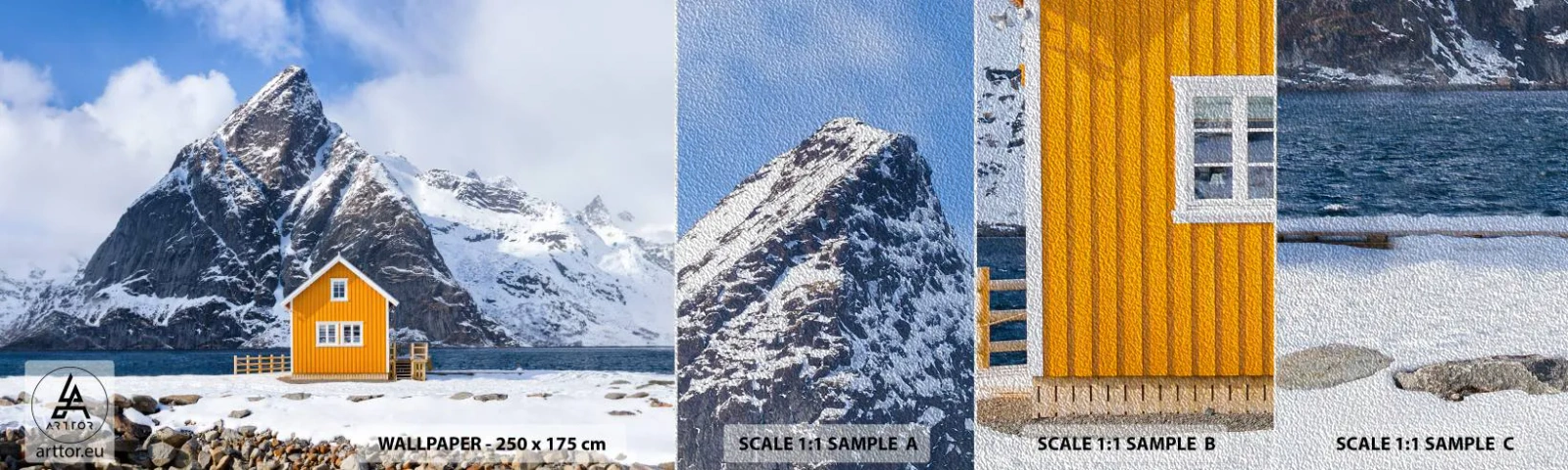 Campione di Fotomurale Premium Sand - Vacanze scandinave - Inverno, Alpi, Montagne - 100x30 cm