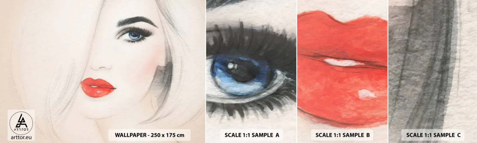 Campione di Fotomurale Adesivo Deluxe Sticker - Ipnotizza e inebria - Ritratto di una donna, Volto di donna, labbra rosse - 100x30 cm
