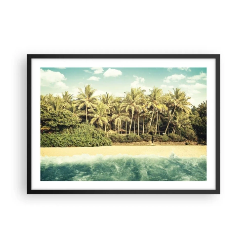 Poster in cornice nera - Spiaggia tropicale con palme e mare turchese - 70x50cm - Forse qui? - Decorazione murale moderna per soggiorno e camera da letto ARTTOR