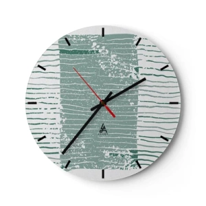Orologio da parete - Orologio in Vetro - Una composizione grafica con linee orizzontali nelle tonalità del verde mare. - 30x30cm - Astrazione marina - Decorazione murale moderna per soggiorno, cucina e camera da letto ARTTOR