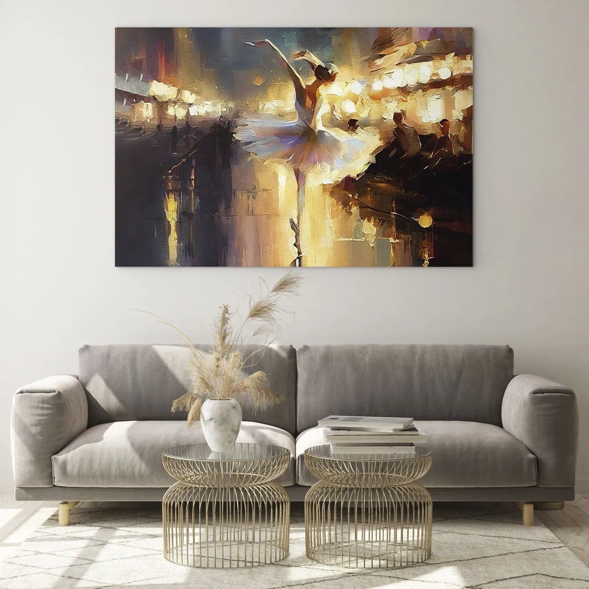 Quadro su vetro - Ballerina alla luce delle luci della città - 70x50cm - Miracolo nella strada - Decorazione murale moderna per soggiorno e camera da letto ARTTOR
