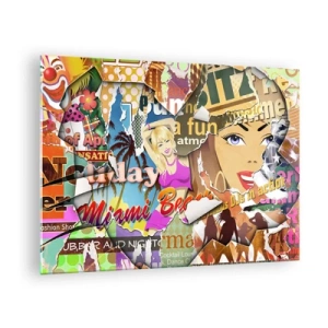 Quadro su vetro - Collage retrò colorato con poster e grafica - 70x50cm - Retrospettiva di vacanza - Decorazione murale moderna per soggiorno e camera da letto ARTTOR