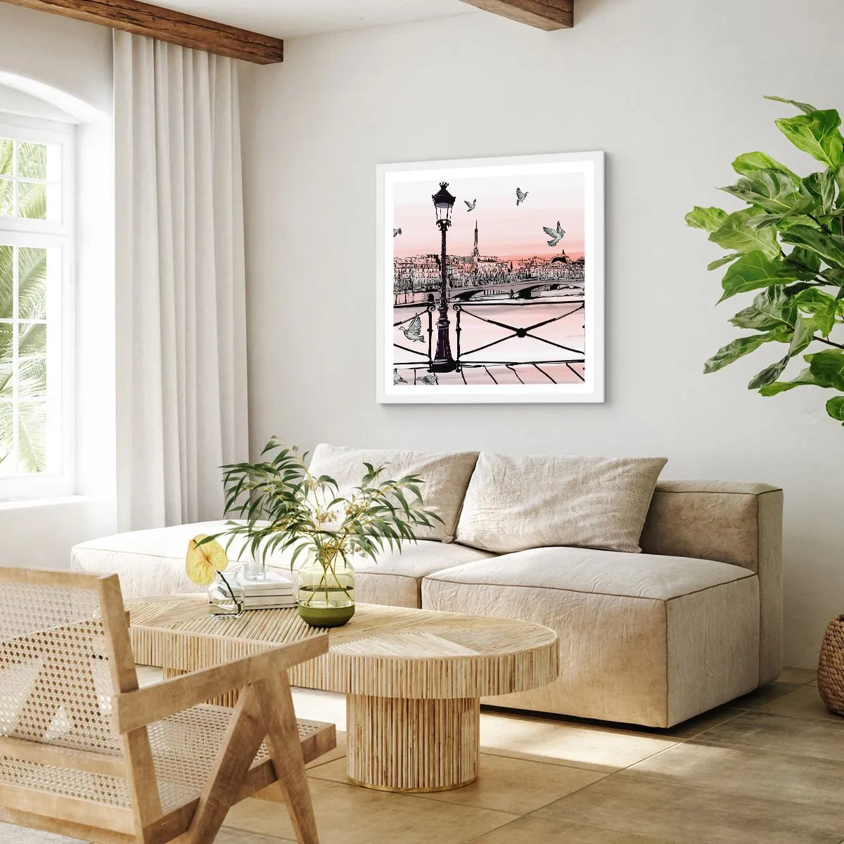 Poster in cornice bianca - Sui tetti di Parigi - 60x60 cm