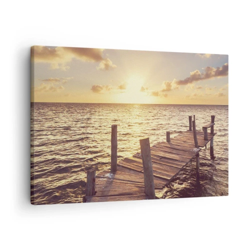 Quadro su tela - Stampe su Tela - Un molo di legno che conduce verso il tramonto - 70x50cm - Il paese dorato della mitezza - Decorazione murale moderna per soggiorno e camera da letto ARTTOR