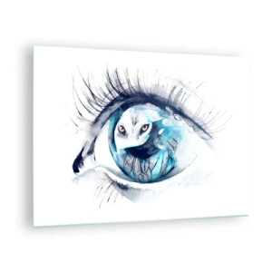 Quadro su vetro - Occhio di donna con motivo di gufo in stile acquerello - 70x50cm - Faccia a faccia con la natura selvaggia - Decorazione murale moderna per soggiorno e camera da letto ARTTOR