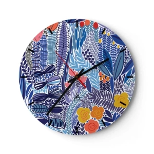 Orologio da parete - Orologio in Vetro - Motivo vegetale colorato in stile grafico - 30x30cm - Il giardino delle Hawaii - Decorazione murale moderna per soggiorno, cucina e camera da letto ARTTOR