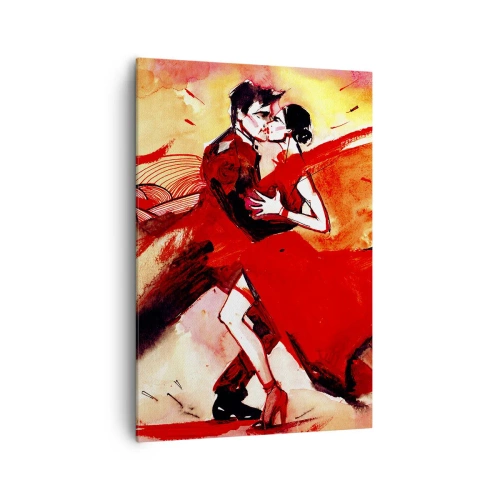 Quadro su tela - Stampe su Tela - Una coppia che balla il tango nei toni del rosso su uno sfondo dinamico. - 70x100cm - Il ritmo porpora della passione - Decorazione murale moderna per soggiorno e camera da letto ARTTOR