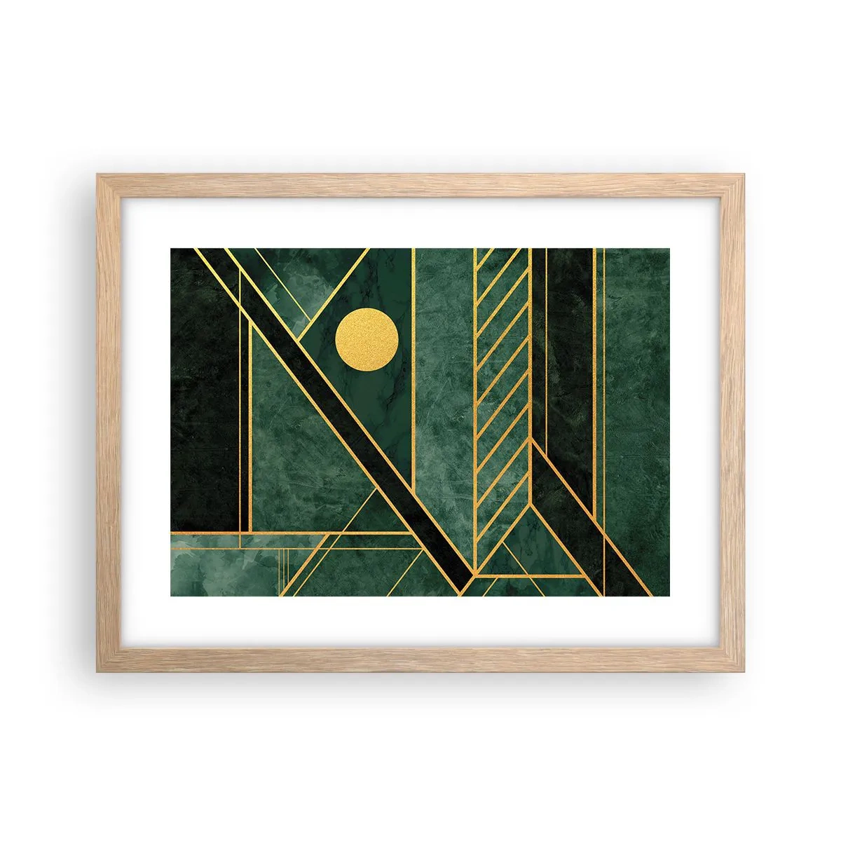Poster in cornice rovere chiaro - Dinamica di oro e azzurro - 40x30 cm
