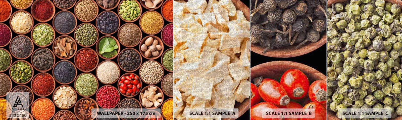 Campione di Fotomurale Premium Canvas - Tutti i gusti del mondo - Gastronomia, Spezie, Erbe secche - 100x30 cm