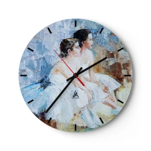 Orologio da parete - Orologio in Vetro - Dipinto raffigurante due ballerine a riposo, realizzato con colori pastello. - 30x30cm - Il riposo dei giovani cigni - Decorazione murale moderna per soggiorno, cucina e camera da letto ARTTOR