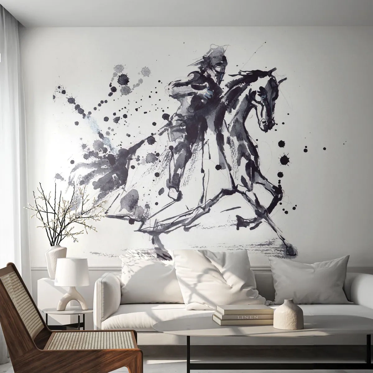Fotomurali Premium Sand - Il cavaliere nero - Astrazione, Cavaliere a cavallo, Armatura del cavaliere - 300x210 cm