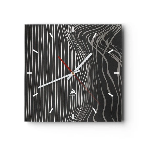 Orologio da parete - Orologio in Vetro - Linee bianche su sfondo grigio scuro in una disposizione astratta - 30x30cm - Ritmo e accento - Decorazione murale moderna per soggiorno e camera da letto ARTTOR
