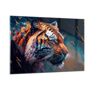 Quadro su vetro - Ritratto di una tigre in un'esplosione artistica di colori - 120x80cm - Bellezza selvaggia - Decorazione murale moderna per soggiorno e camera da letto ARTTOR