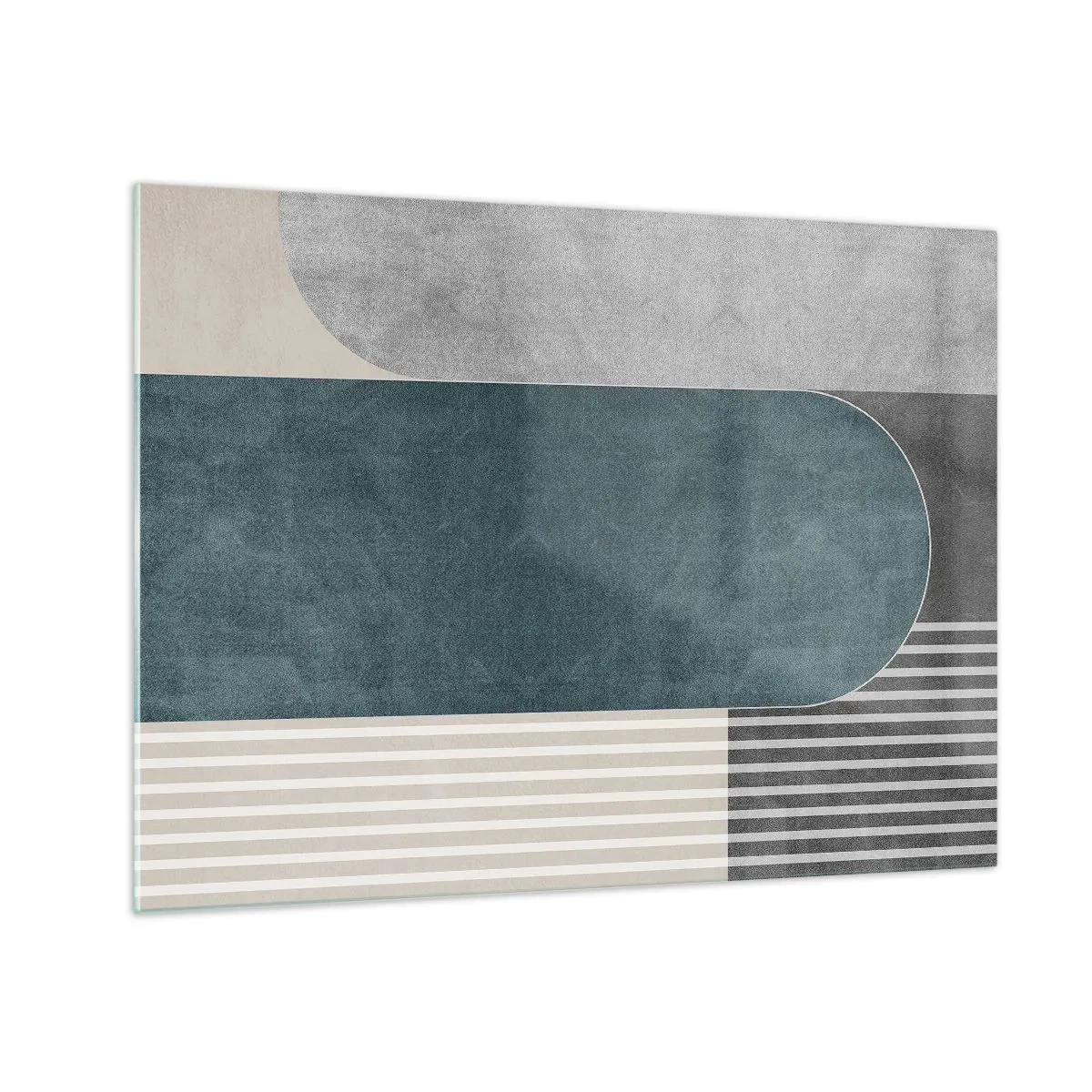 Quadro su vetro - Forma geometrica nei toni del grigio, beige e verde - 70x50cm - Composizione orizzontale  - Decorazione murale moderna per soggiorno e camera da letto ARTTOR