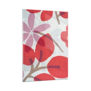 Quadro su vetro - Foglie e fiori rosa e rossi su uno sfondo chiaro - 50x70cm - Composizione di fiori in rosa - Decorazione murale moderna per soggiorno e camera da letto ARTTOR