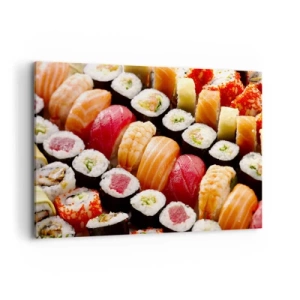 Quadro su tela - Stampe su Tela - Sushi colorati disposti in file con vari condimenti - 120x80cm - Colori e sapori dell'Asia - Decorazione murale moderna per soggiorno e camera da letto ARTTOR