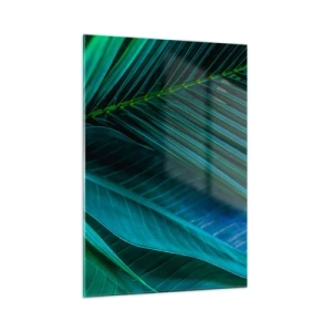 Quadro su vetro - Dettagli di foglie tropicali verde scuro - 50x70cm - Anatomia del verde - Decorazione murale moderna per soggiorno e camera da letto ARTTOR