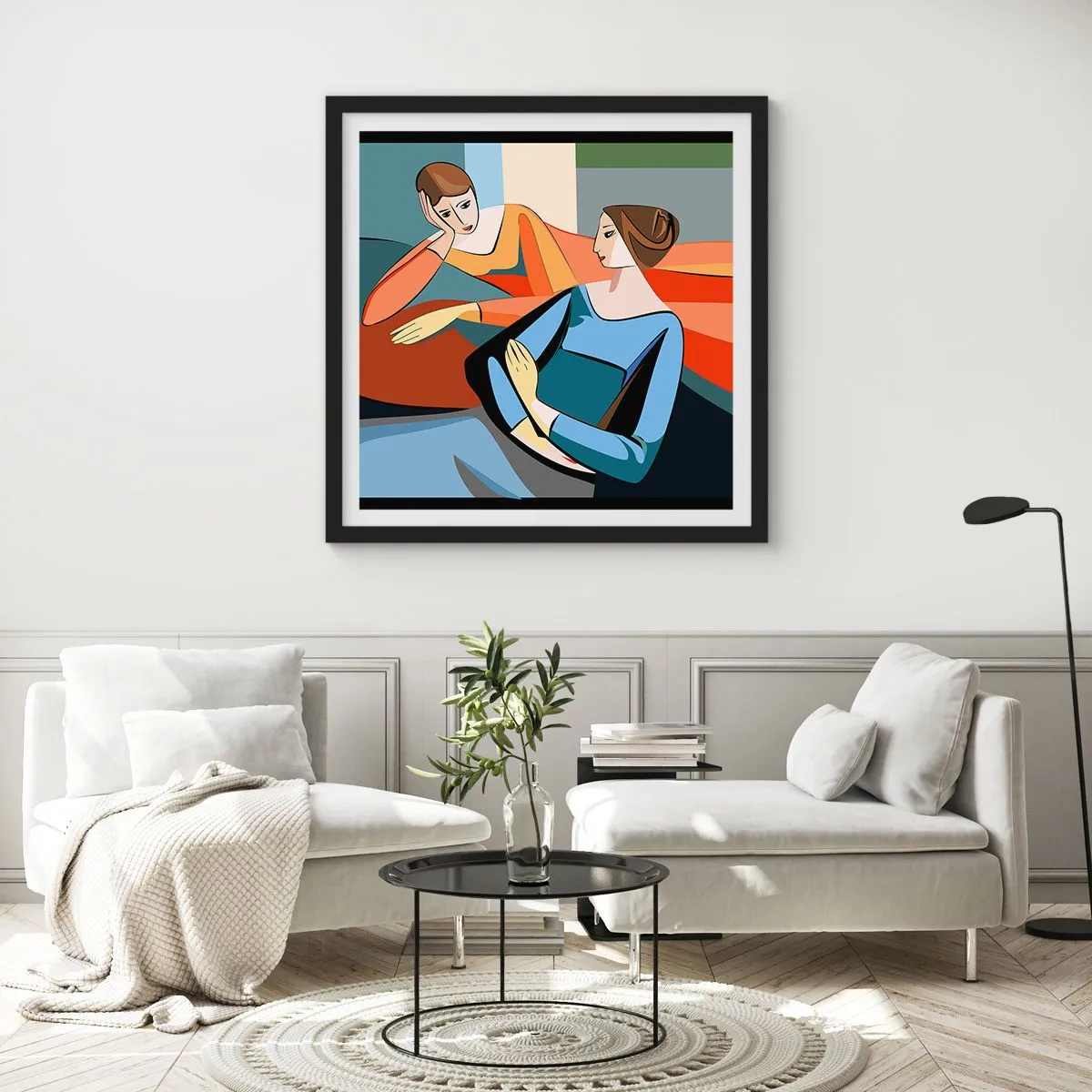 Poster in cornice nera - Il momento delle confidenze - 60x60 cm