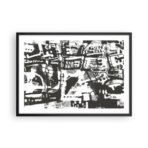 Poster in cornice nera - Motivo retrò monocromatico astratto - 70x50cm - Ordine o caos? - Decorazione murale moderna per soggiorno e camera da letto ARTTOR